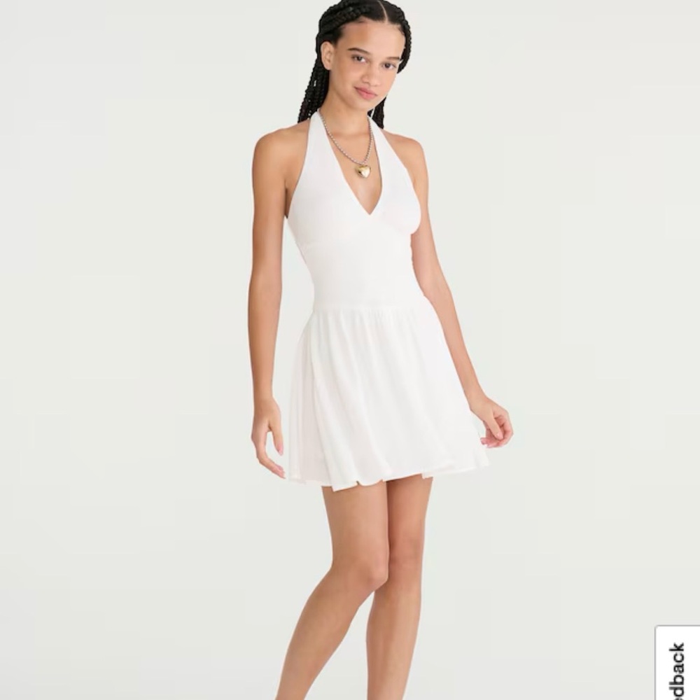 Solid V-Neck Halter Mini Dress